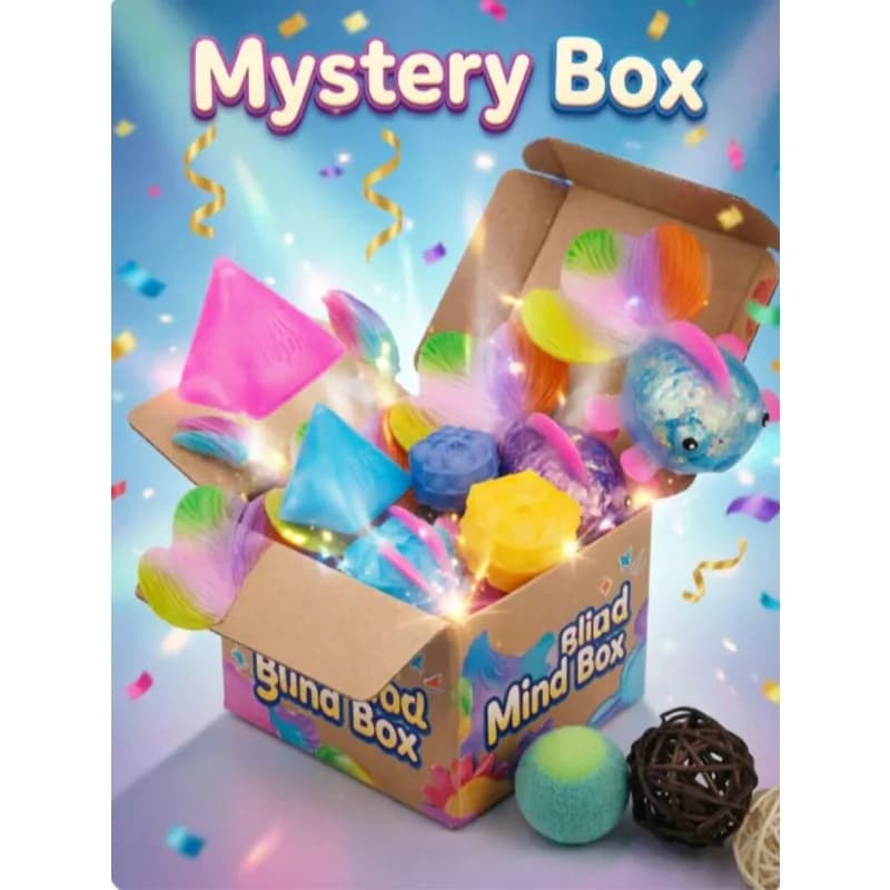 Cute Squishy Mystery Pack, Random Style Soft Slow Rebound Squeeze Toy, Stress Relief Fidget Toy with Goldfish Cube Pyramid Shapes, Fun Decompression Gift