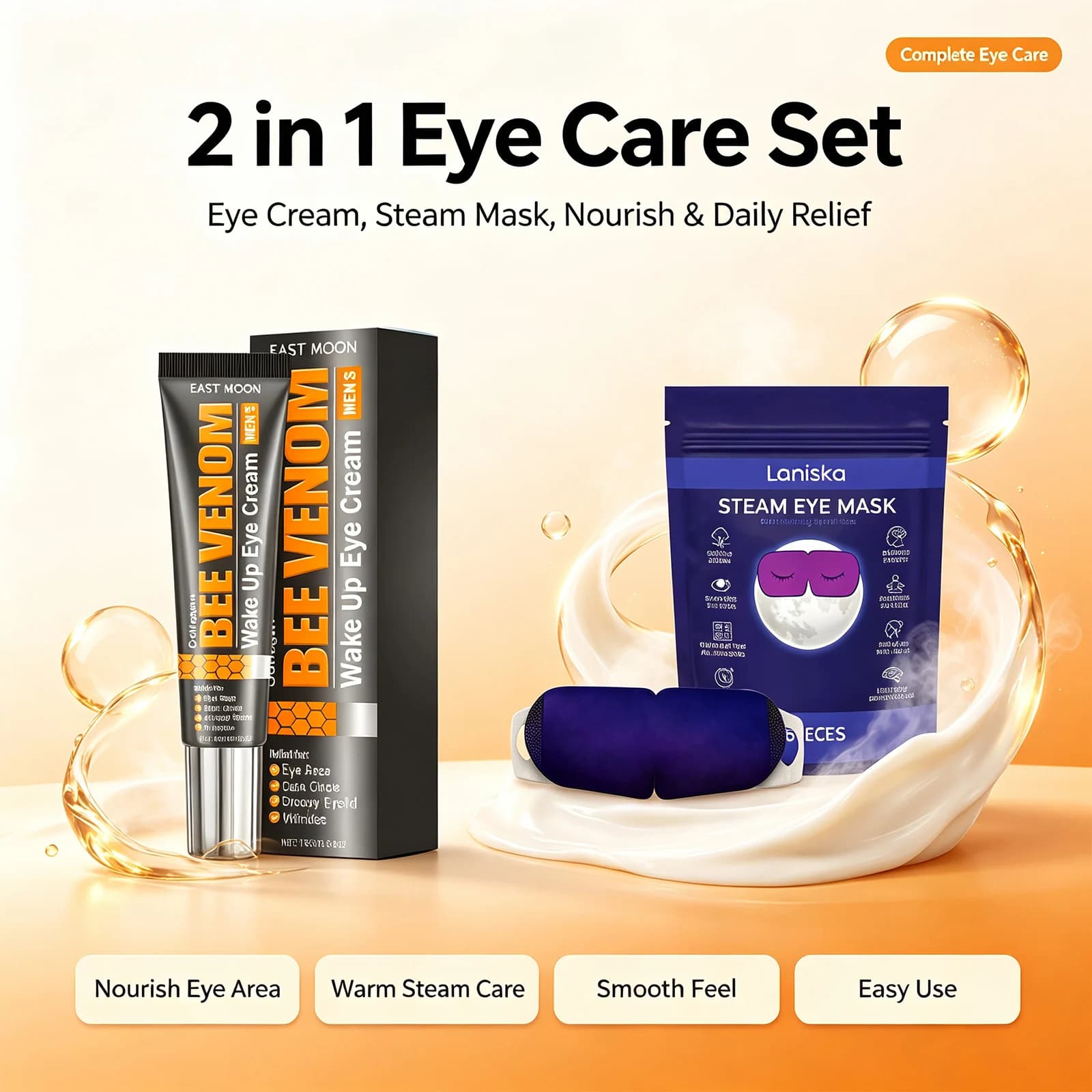 Bee Venom Eye Cream for Wake up with Collagen Reduces Eye Bags Dark Circles Firm Eye Contour Fast Absorb Eye Cream+Eye Mask