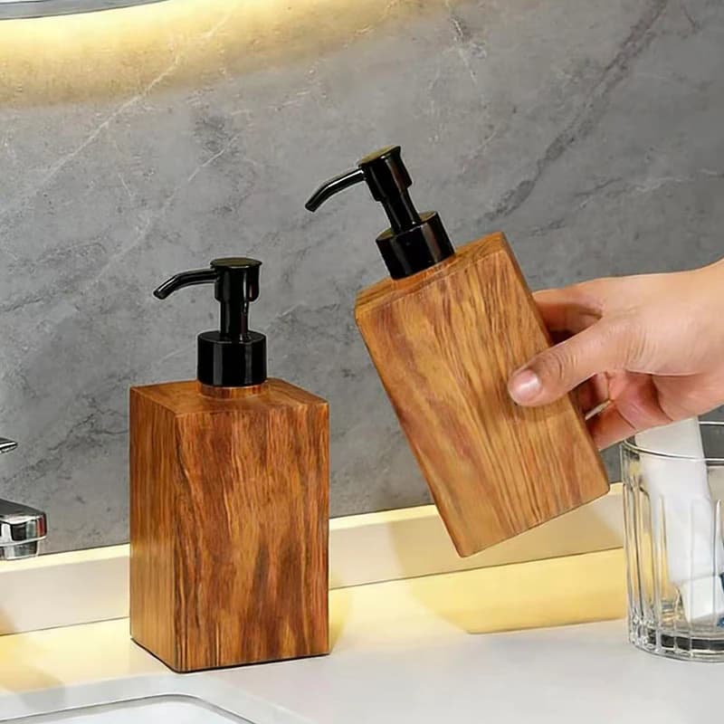 Imitation Wood Grain Soap Dispenser Home Press Bathroom Shower Gel Bottle Shampoo Bottle Decorative Hand Wash Ornament Gift