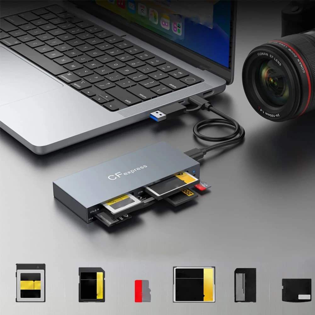 6 in 1 CFexpress Type B/CF/XD/MS/SD/TF Card Reader Adapter 10Gbps Multi Memory Card Reader with Cable for Windows XP OS
