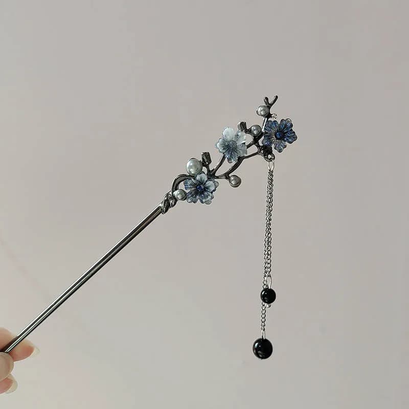 Classic Hair Baquettes Ink Color Hair Pumps Metal Frangia Fork for Women Black Pearls Cheongsam Hair Pane Jewelry Gifts