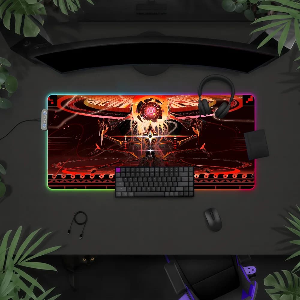 U-ULTRAKILL Tappetino per mouse impermeabile con luce LED RGB, tastiera da gioco colorata, superficie antiscivolo per tappetino da scrivania