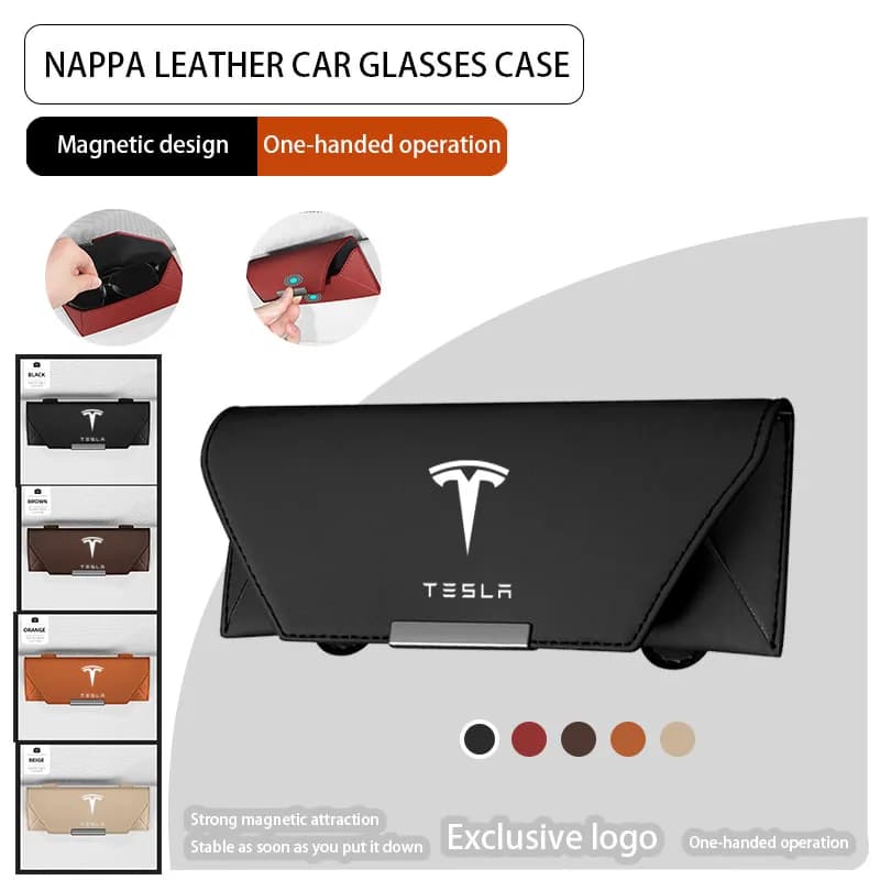 Accessori per Tesla Model Y Juniper Model 3 X S 2026: Porta Occhiali da Sole in Pelle Nappa, Custodia per Occhiali, Scatola Porta Occhiali
