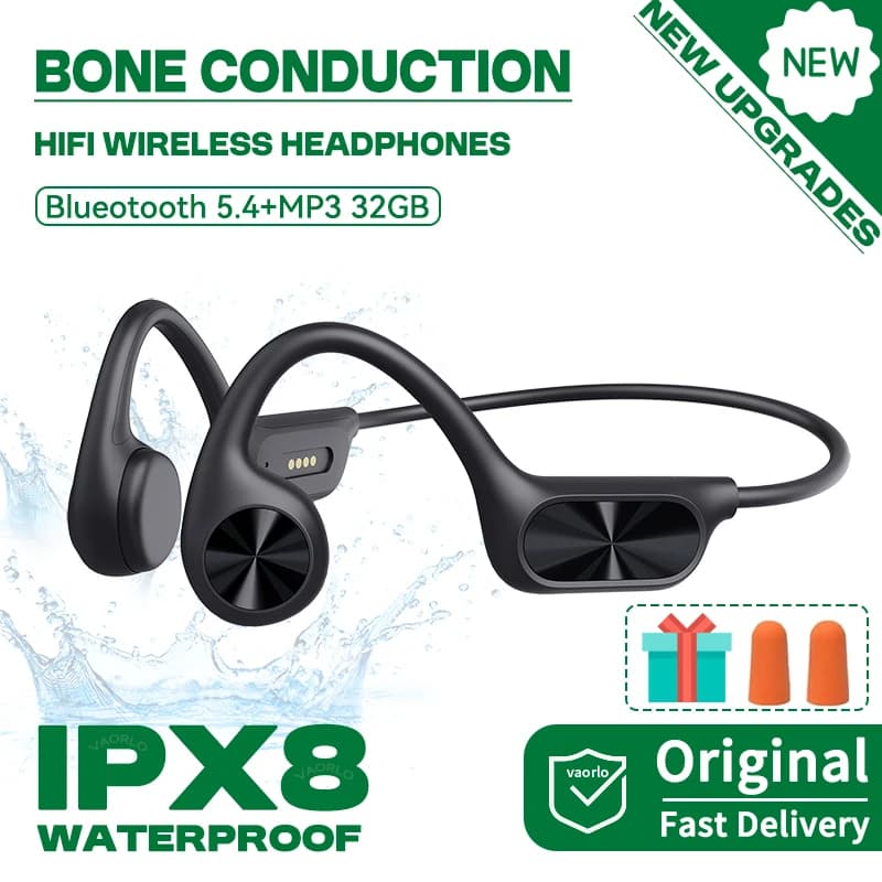 Real IPX8 waterproof bony headphones Built-in memory 32 GB MP3 HIFI Bluetooth 5.4 headphones with swimming diving microphone