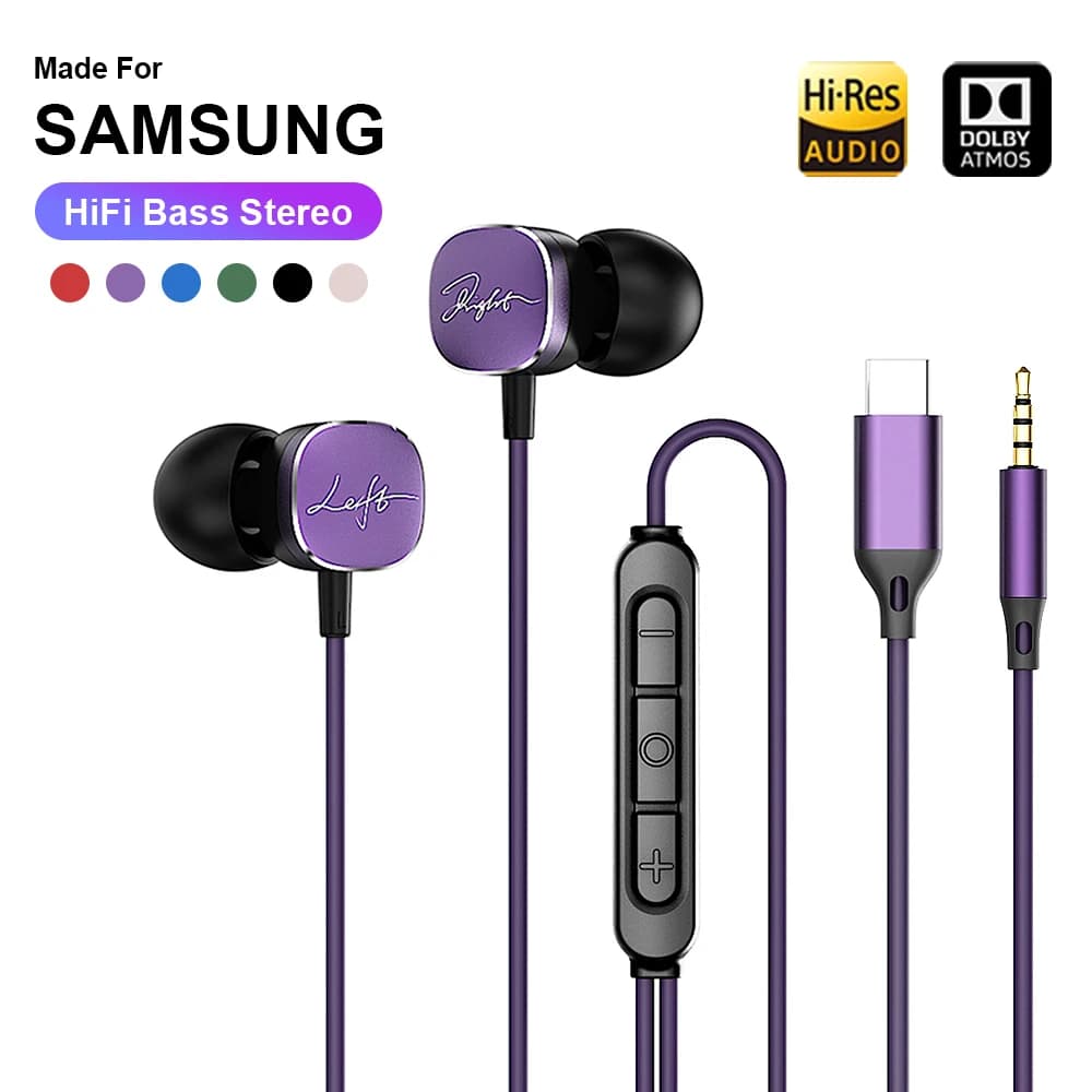 Cuffie cablate di tipo C per Samsung Galaxy S25 S24 S23 S22 HiFi Bass Stereo 3.5MM auricolare in-ear A54 A34 Nota 20 10 accessori