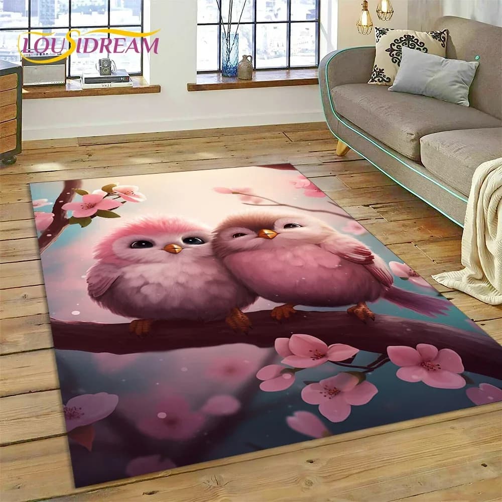 Cute Dream Birds Parrot Peacock Cartoon Carpet Rug for Bedroom Living Room Home Sofa Decoration,Child Game Large Decor Floor Mat
