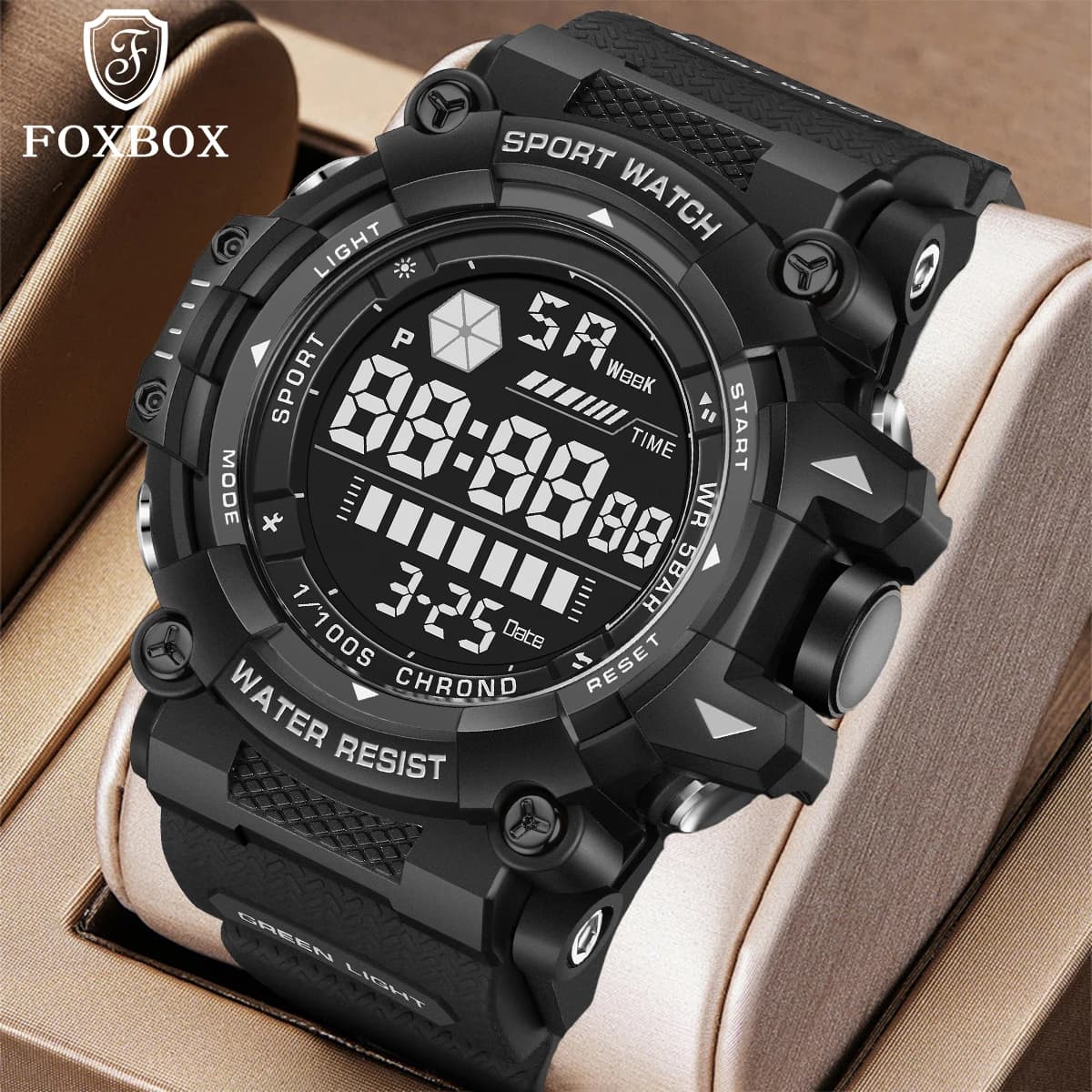 FOXBOX Orologio Elettronico di Lusso da Uomo, Moda Casual Sportiva, Impermeabile, LED, Display Digitale Doppio, Reloj Hombre