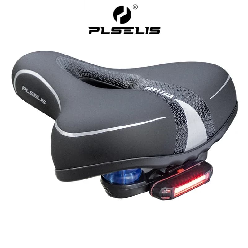 PLSELIS 2025 Sella per bici Sospensione cava Ammortizzatore in schiuma PU morbida impermeabile con luce + cavo di ricarica USB Cuscino per bicicletta