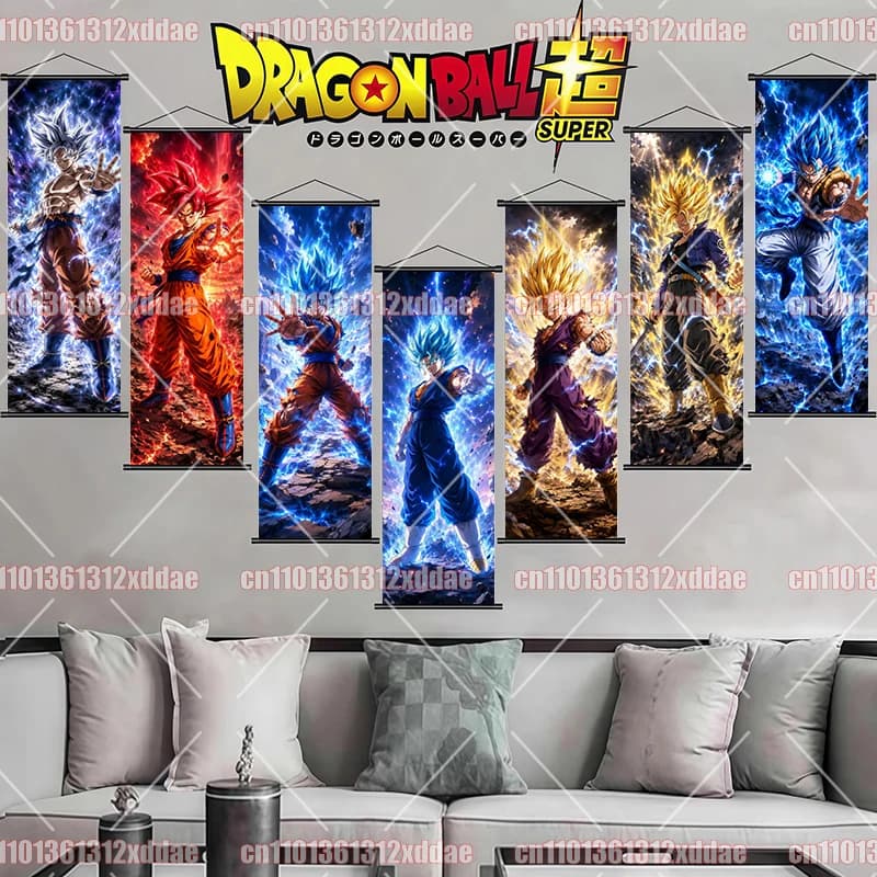 Dragon Ball Sun Goku Super Saiyan Wall Hanging Scroll Poster Living Room Decoration Anime Collection Gift High Quality Painting