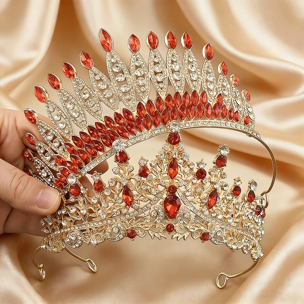 Set Corona Classica Rossa in Cristallo, Accessorio per Capelli da Principessa, per Matrimoni/Feste di Compleanno/Banchetti/COS, Squisito Ornamento per Abiti