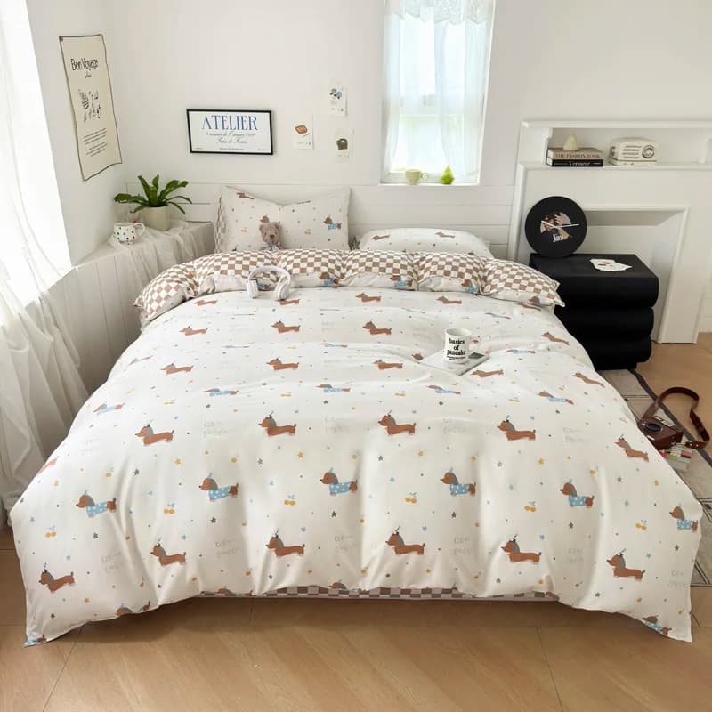 Set di biancheria da letto stampato con stelle di bassotto piccolo, modello orso, copripiumino, federa, lenzuolo morbido, regalo per la casa 150x200 cm/180x220 cm