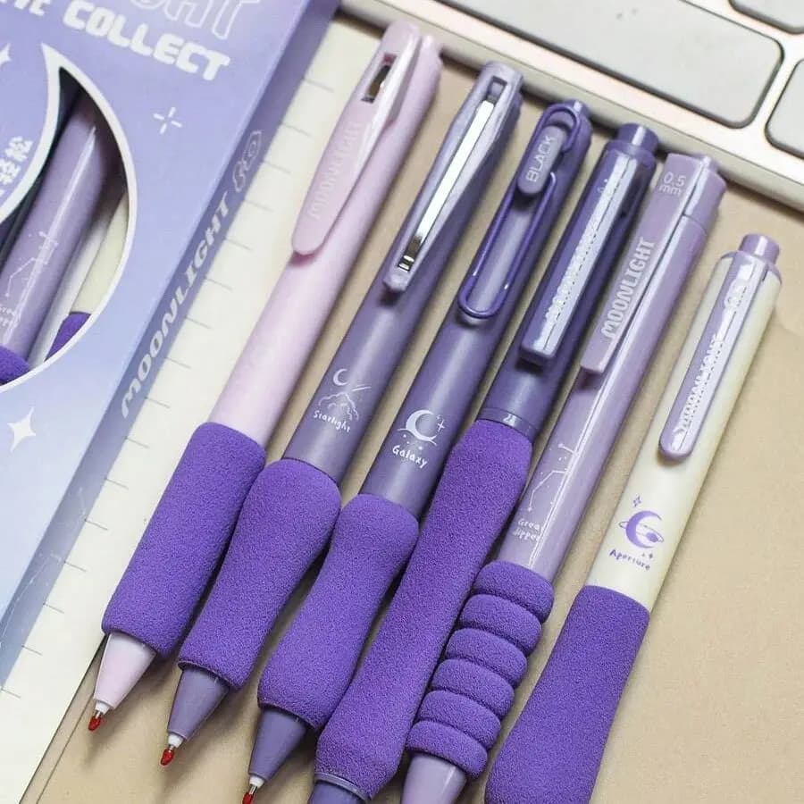 Set di 6 Penne Gel Moonlight 0.5mm Retrattili con Inchiostro Nero, Impugnatura Morbida per Scrittura Fluida, per Scuola e Ufficio
