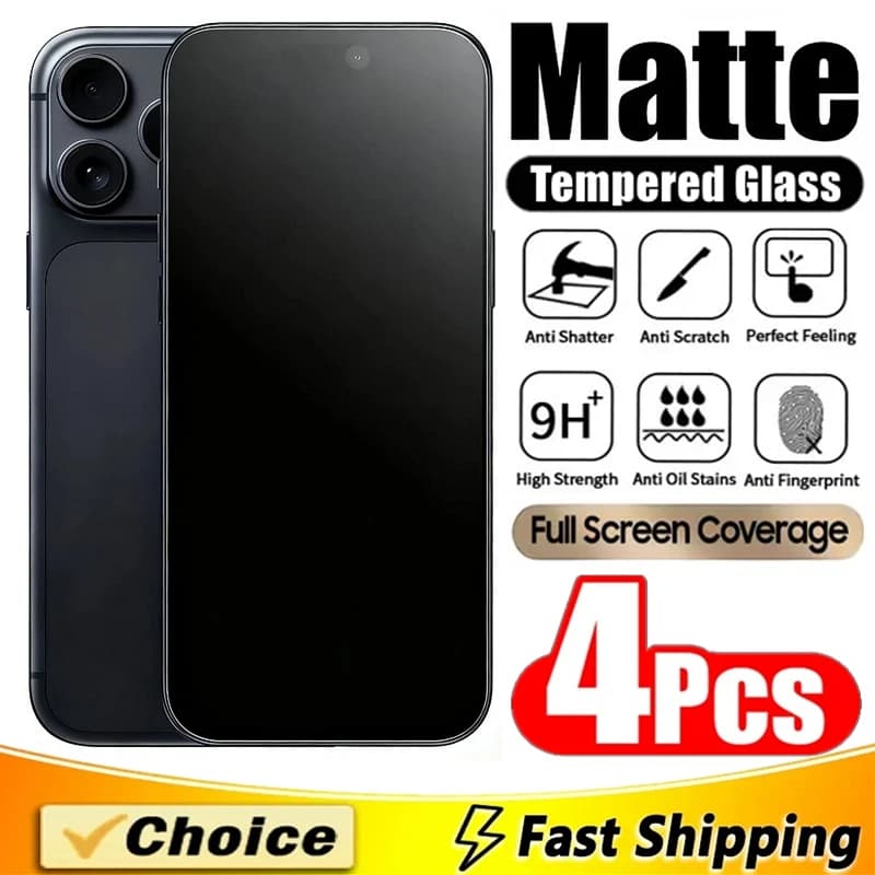 4 pezzi di vetro temperato opaco per iPhone 17 13 12 11 14 15 16 Pro Max Mini protezione schermo smerigliata per iPhone 16 15 Plus XR XS MAX