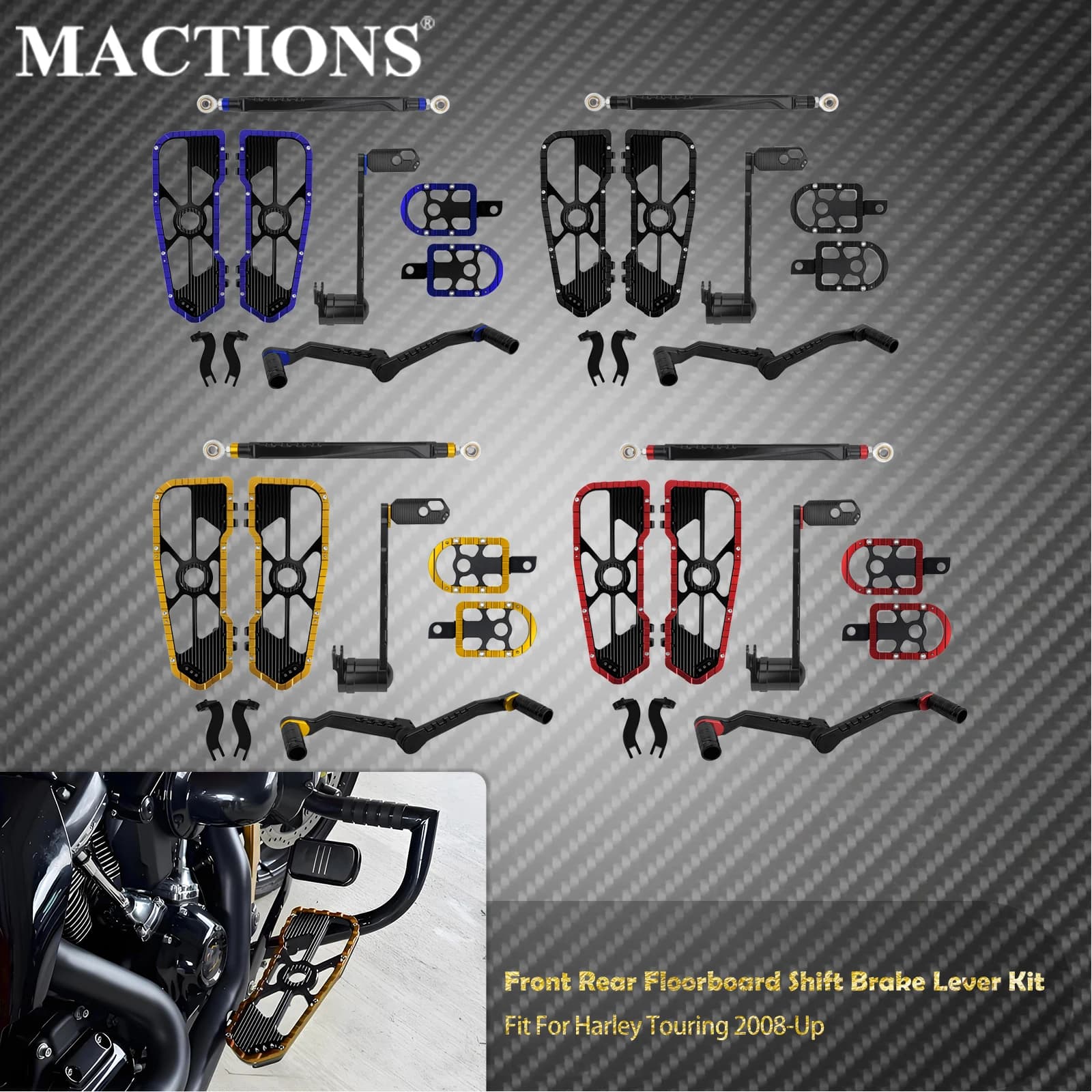 Pedane Passeggero Moto, Kit Braccio Freno, Leva Cambio Tallone-Punta, Set Staffa di Montaggio per Harley Touring 08-25