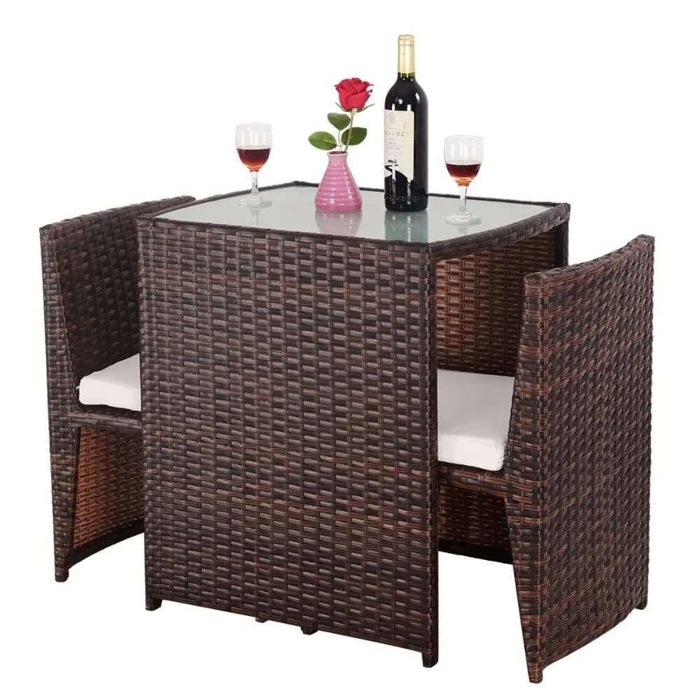 Set ergonomico per patio in vimini da esterno imbottito da 3 pezzi Mobili per piccoli spazi da esterno