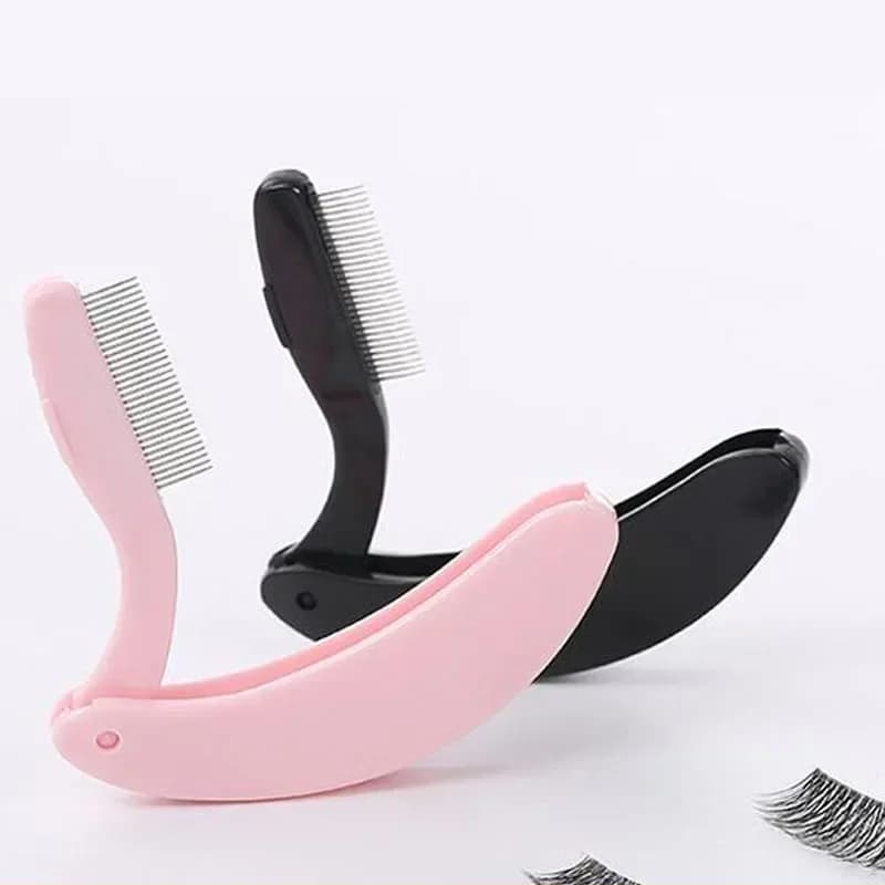 Pettine per Ciglia Pieghevole in Acciaio, Spazzola Portatile in Metallo con Aghi in Acciaio per Separazione e Rimozione Grumi di Mascara, Manico in Plastica