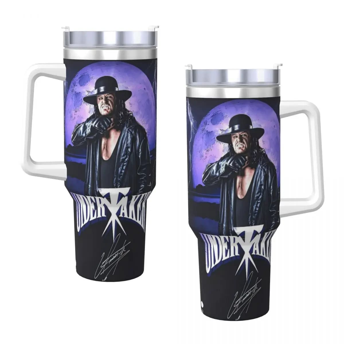 The Undertaker Wrestling Bicchiere in acciaio inossidabile Conduzione tazza termica con cannucce e coperchio Tazze per auto da 40 once Bevande calde Bottiglia d'acqua