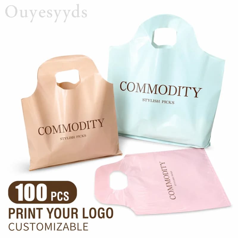 Custom Logo Plastic Shopping Bags With Handle Boutique Clothing Packaging Bag Reusable Gift Tote Bag