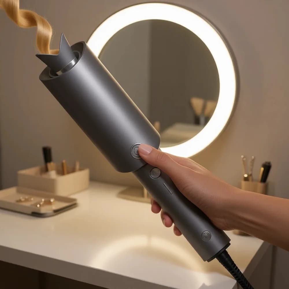 Ferro Arricciacapelli Automatico Rotante per Onde da Spiaggia, Portatile, Doppio Voltaggio, Rivestimento in Ceramica, 1 Pollice