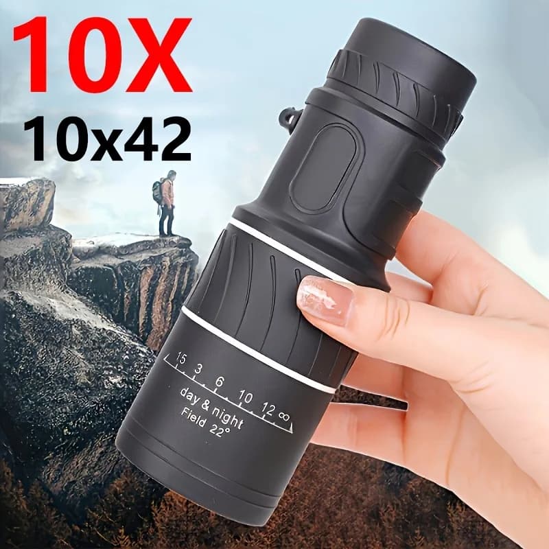 Telescopio monoculare 10X42 da 1 pezzo Telescopio da campeggio esterno portatile Telescopio con tecnologia nera ad alto ingrandimento ad alta definizione