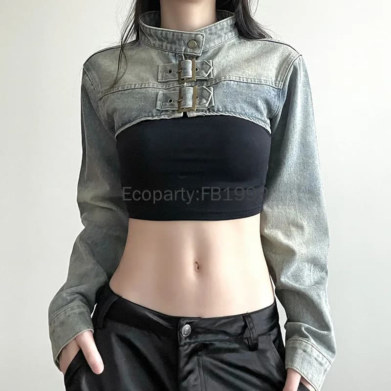 Giacca di jeans moda donna Y2K estetica vintage sexy crop top cappotto giapponese Harajuku streetwear capispalla femminile primavera estate