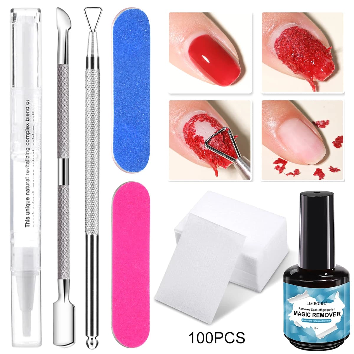 LIMEGIRL 15ml Magic Removal Kit gel per unghie Kit professionale per rimozione pulizia unghie Gel UV Lucidatura Kit di strumenti per manicure