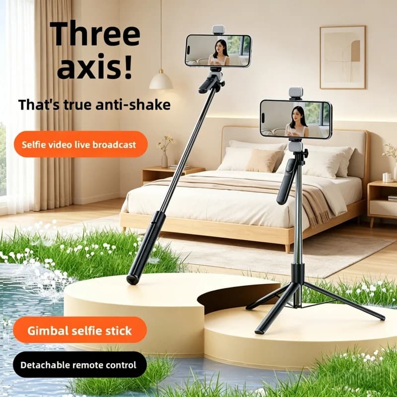 Bastone Selfie Estensibile 7m con Treppiede, Telecomando Bluetooth e Luce di Riempimento per iPhone Android, Live Stream e Vlog