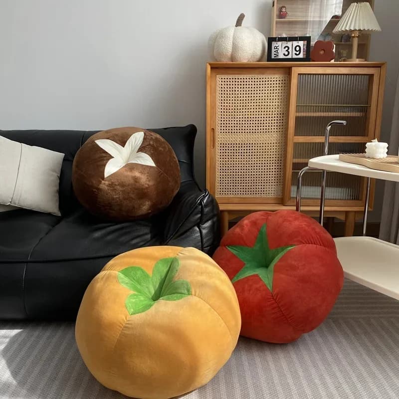 Cuscino a forma di pomodoro, funghi, verdure e cachi, rotondo, per sedile da finestra, per camera da letto, spesso, simpatico cuscino decorativo