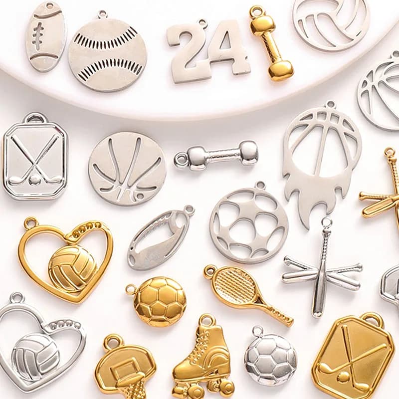 10pcs Basketball Hoop Dumbbell Soccer Football Sports Pendants For DIY Jewelry Making Stainless Steel Charm Findings Components