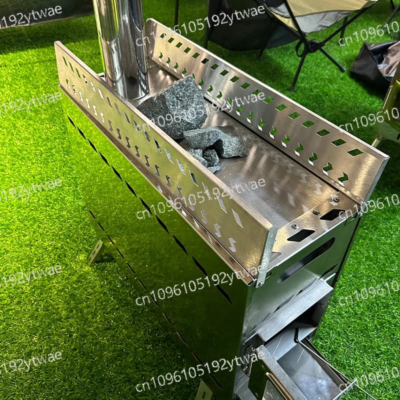 Stainless Steel Portable Wood Stove, Sauna Tent Heater with Long Drainage Pipe for Camping at the Open
