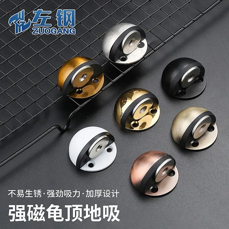 Stainless Steel Door Stopper Semi Circle Rubber Bumper Strong Magnetic Floor Door Catch