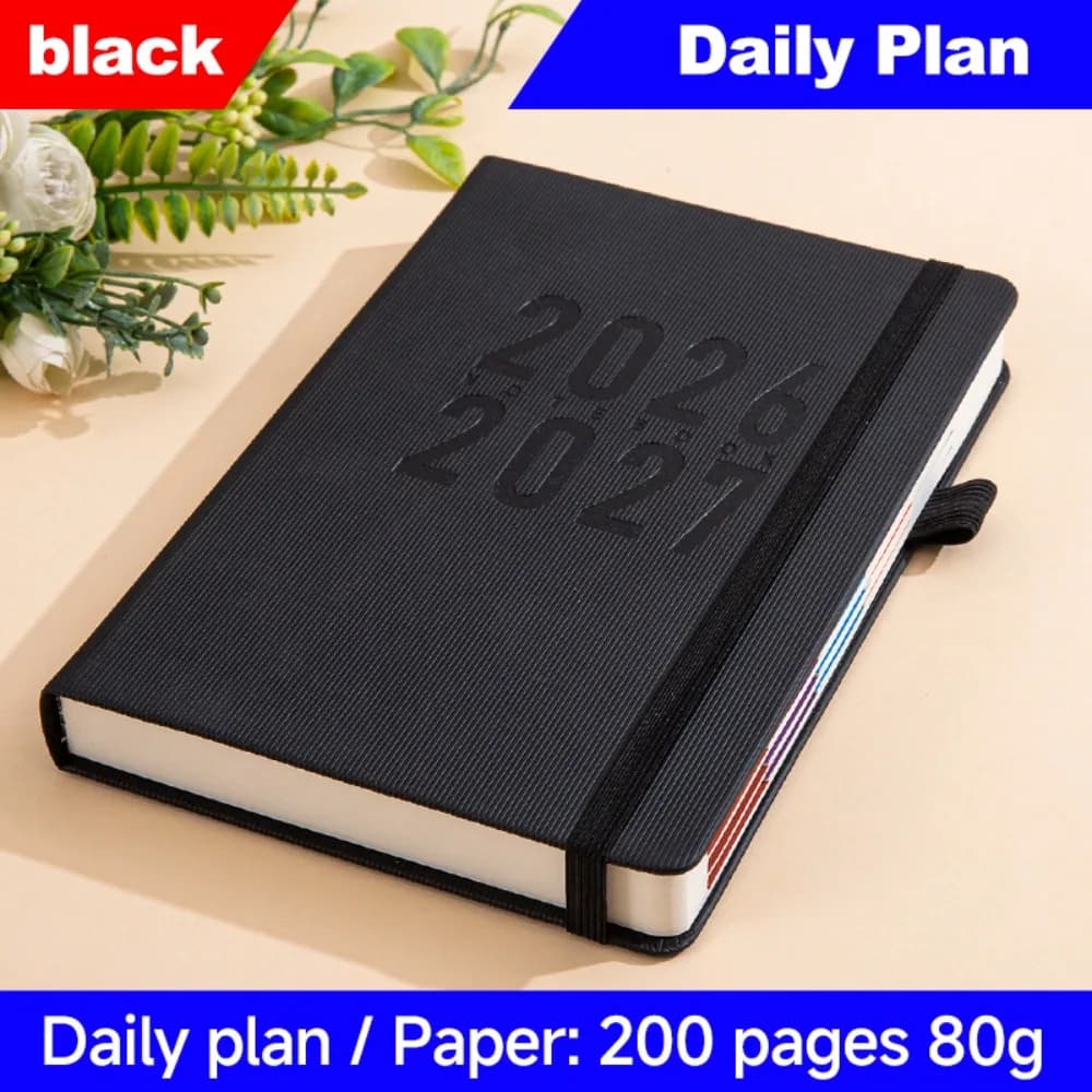 Agenda Planner 2026 in Pelle PU, 200 Pagine Completamente in Inglese, Formato A5, Taccuino per Pianificazione Portatile e Resistente all'Usura