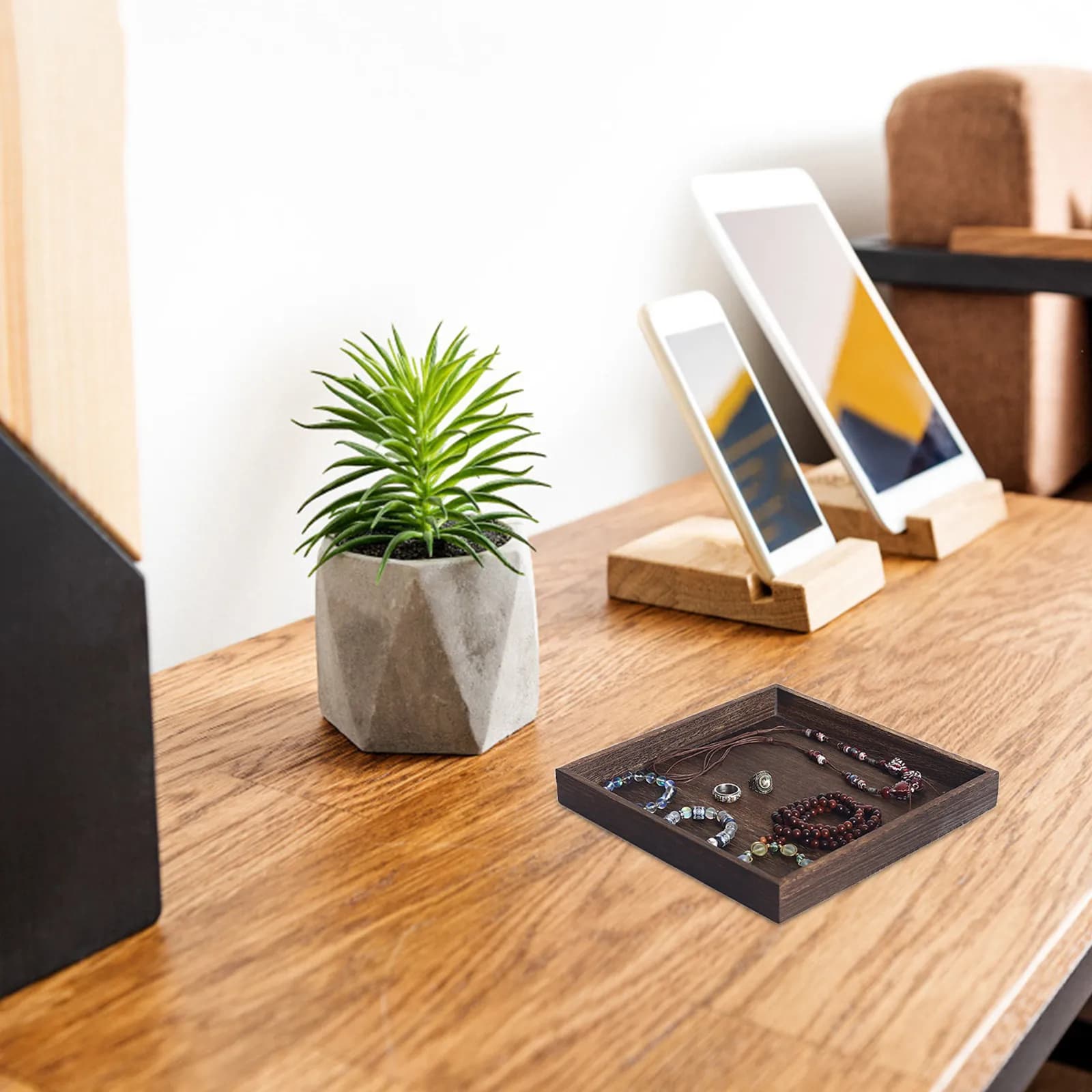 2Pcs Wooden Jewelry Tray Retro Chic Desktop Organizer Odorless Eco-Friendly Jewelry Holder Decorative Storage Plate for Rings