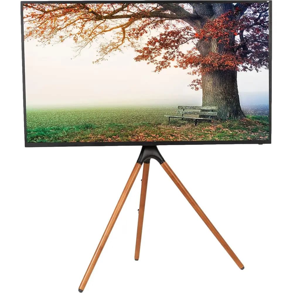 45-65 Inch Adjustable Swivel TV Stand with Tripod Base and Walnut Legs