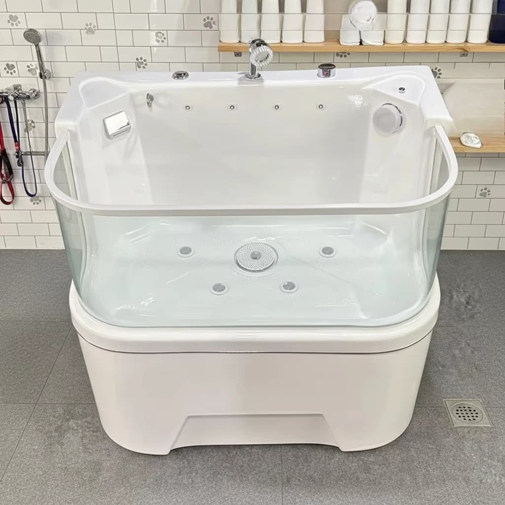 Vasca da Bagno per Animali Domestici, Vasca in Acrilico per Cani, Jacuzzi con Ozono e Luci Colorate per la Toelettatura degli Animali