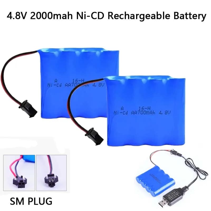Pacco Batterie Ni-Cd AA 4.8V con Caricabatterie per Auto RC, Barche, Carri Armati, Robot, Camion, Parti di Armi, Giocattoli Elettrici, Impianti di Sicurezza 2000mAh