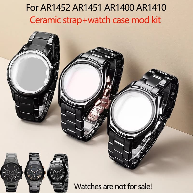 Cinturino in ceramica da 22mm/24mm per orologio Armani serie AR1452 AR1451 AR1400/1410, cinturino con cassa in ceramica nera, adatto per accessori da uomo