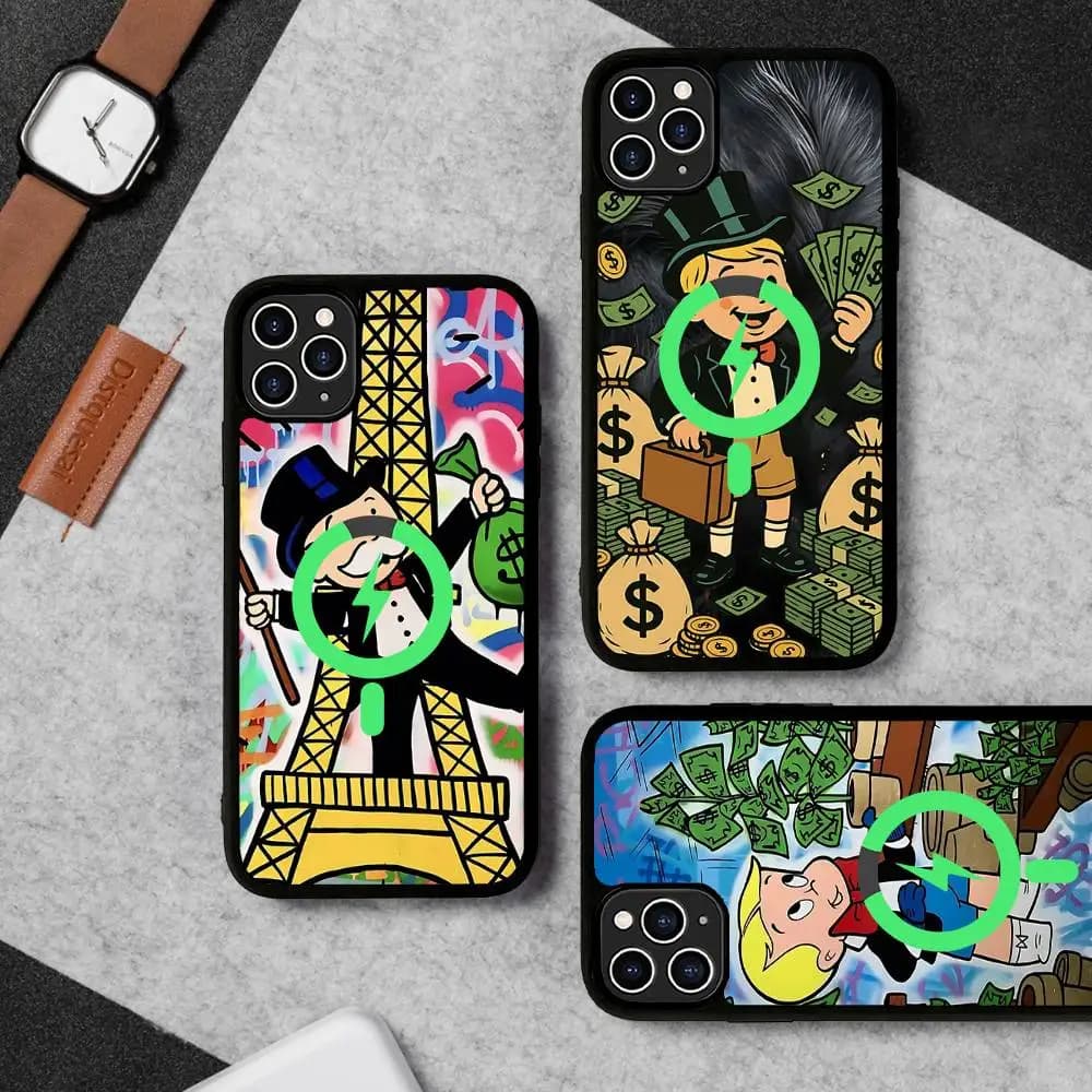Cover di Lusso D-Dollar M-MonopolyS per iPhone 17 Air 16 E 15 14 13 12 11 Pro Max Plus, Custodia Antiurto in PC e TPU Compatibile con MagSafe
