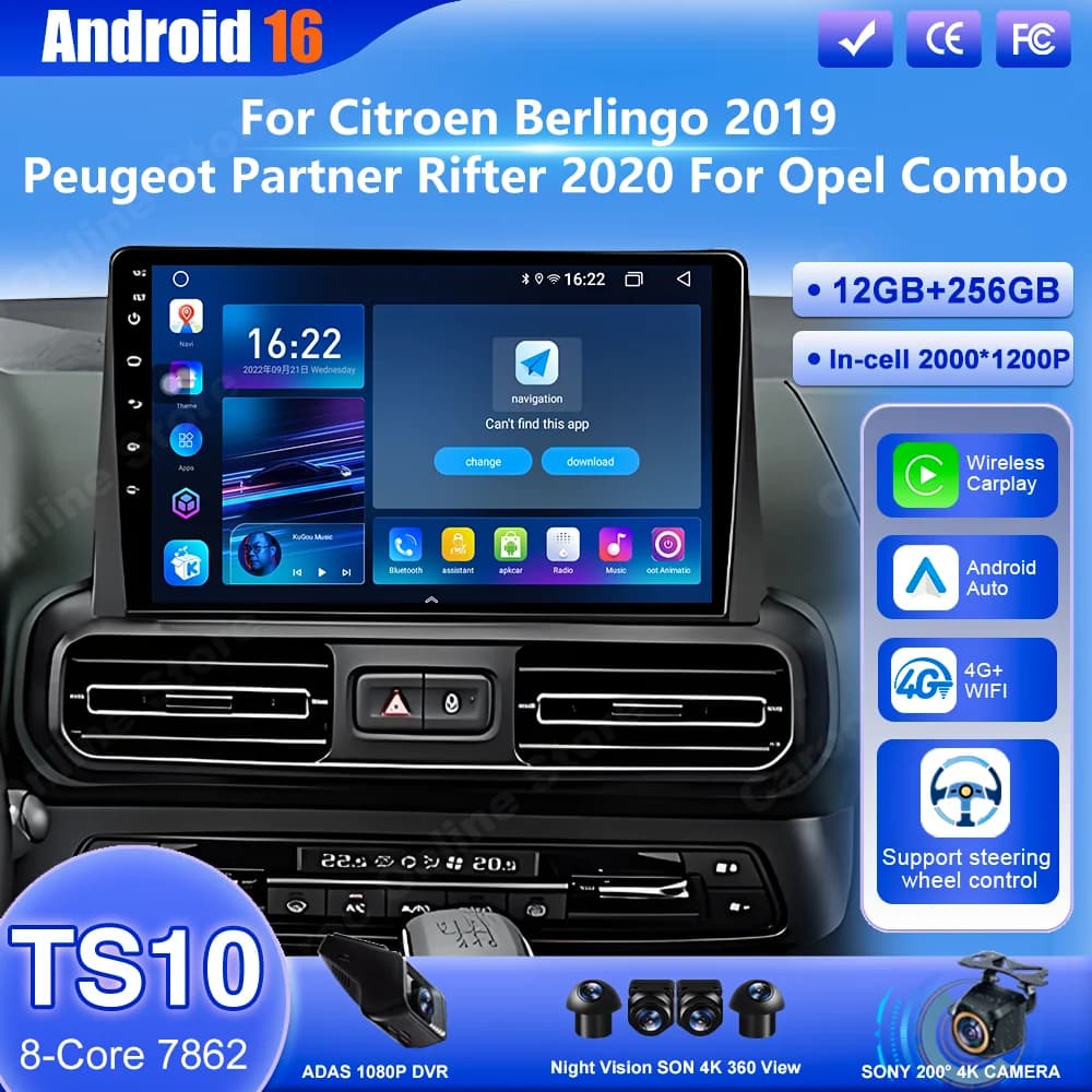 Android 16 Autoradio Per Citroen Berlingo 2019 Peugeot Partner Refter 2020 For Opel Combo Auto Carplay Multimedia GPS DSP Reader