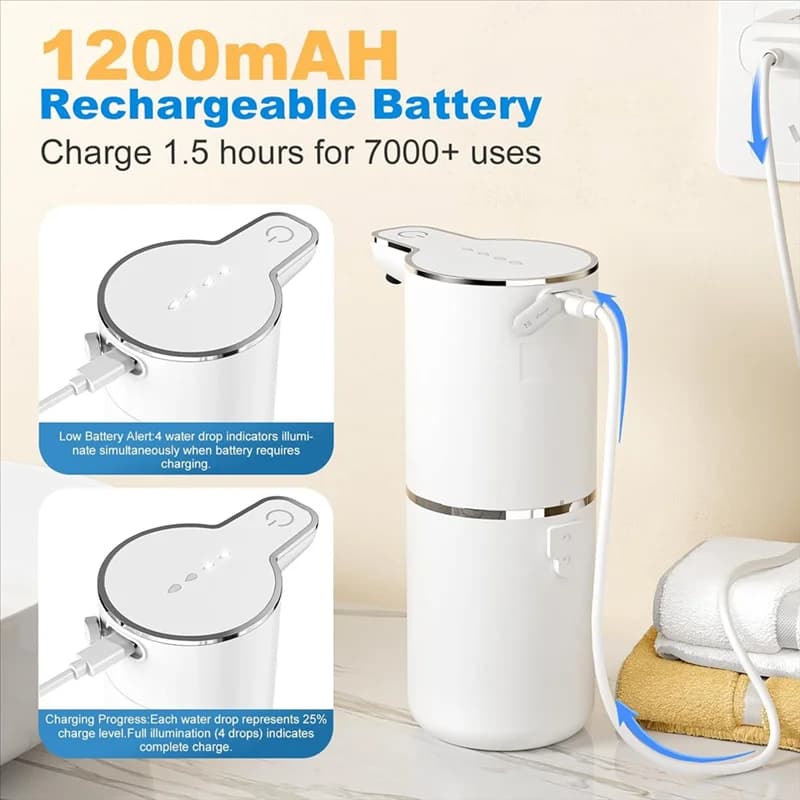 WHYY-1200Mah Dispenser automatico di sapone, montaggio a parete, adatto per cucina, bagno e uso scolastico