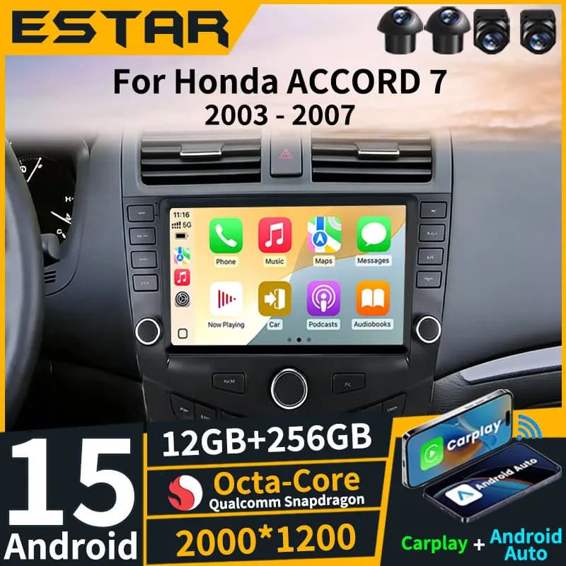 For Honda ACCORD 7 2003 - 2007 Android 15 Car Radio Wireless Carplay Auto Multimedia Player Stereo 360 Camera 4G GPS Octa Core