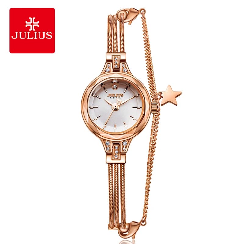 Nuovo JULIUS JA-918 Orologi da donna di marca Bracciale in ottone genuino oro Orologio da polso Montre femme reloj mujer relogio feminino