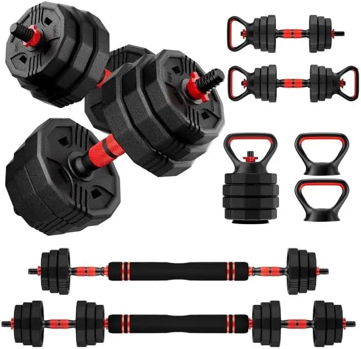 Adjustable Dumbbell Set 5-in-1 Free Weights with Connector for Home Gym Barbell Kettlebell Push-up Stand