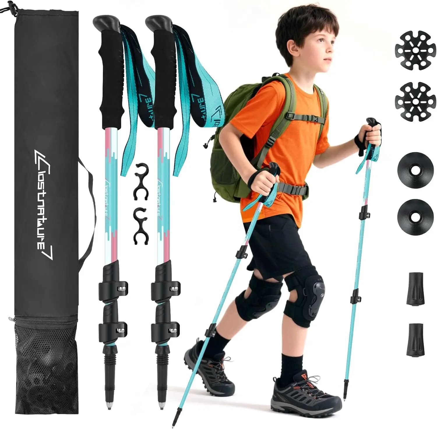 Foldable trekking poles for children, pack of 2 light aluminium trekking poles for children and adolescents – adjustable walking poles for H