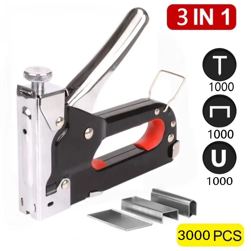 Multiutensile 3 in 1 per impieghi gravosi con 600 graffette Pistola sparachiodi per tappezzeria Materiale di fissaggio per carpenteria Riparazione domestica fai-da-te