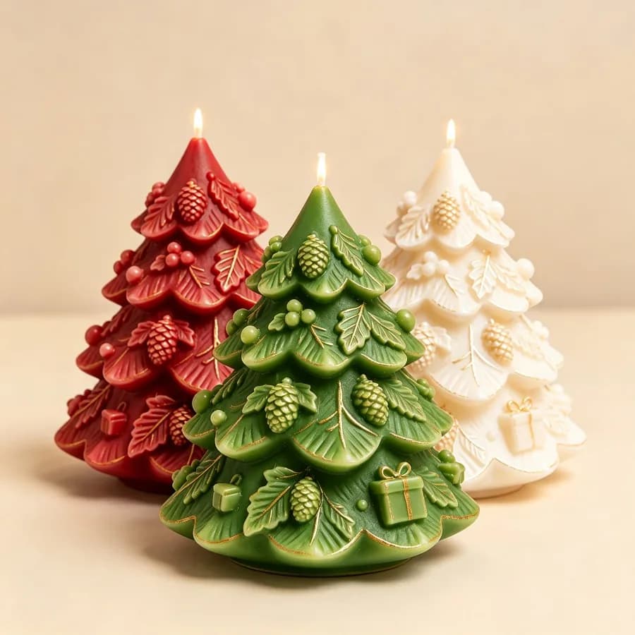 2026 New Gift Box Pinecone Christmas Tree Silicone Candle Mold, DIY Christmas Decoration Candle Crafts Gypsum Mold, Holiday Gift