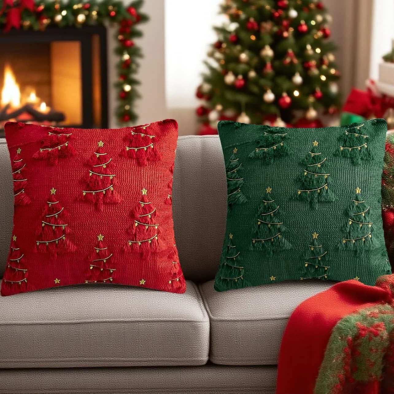 Decorative cushion cover in Christmas plush Decorations for home soft Christmas Living Room Sofa Cover for pillow Embroidered Federa 45x45