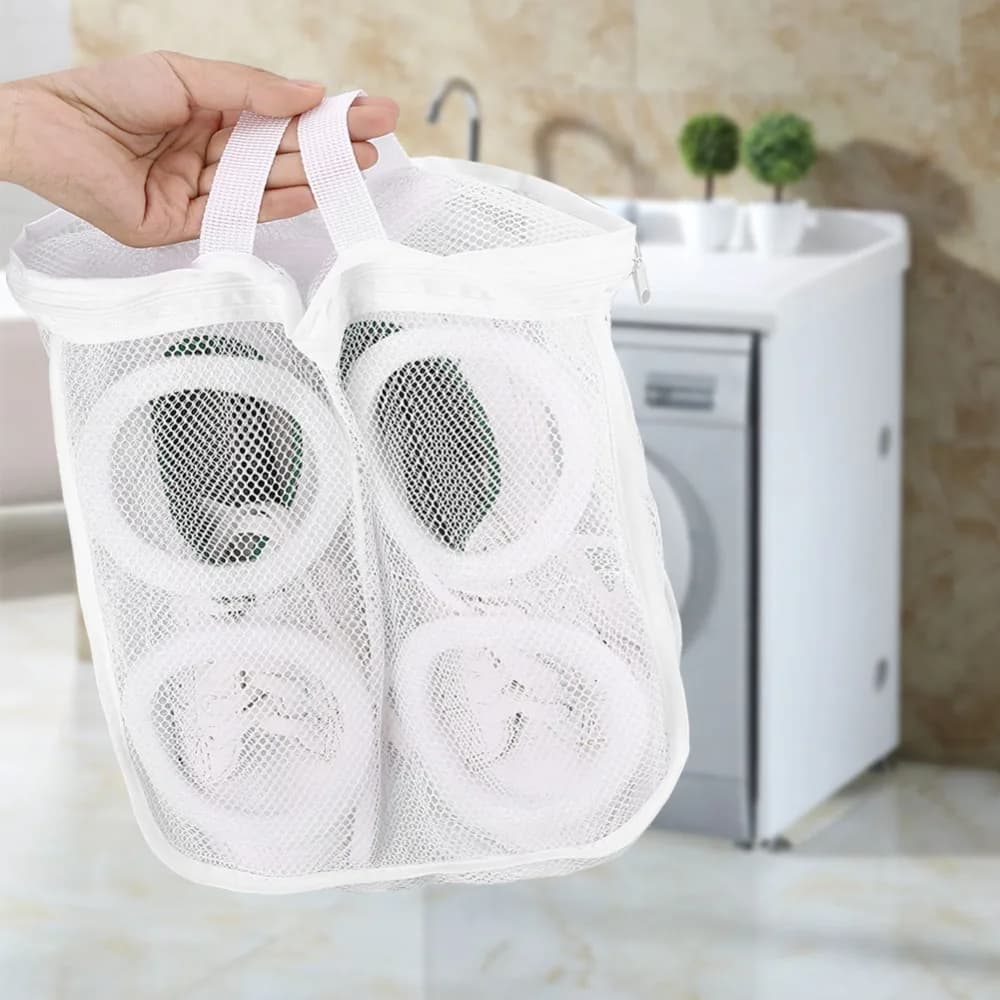 Borsa da viaggio in rete di poliestere per lavaggio, pieghevole, grande, con design appendibile, colore bianco, per campeggio