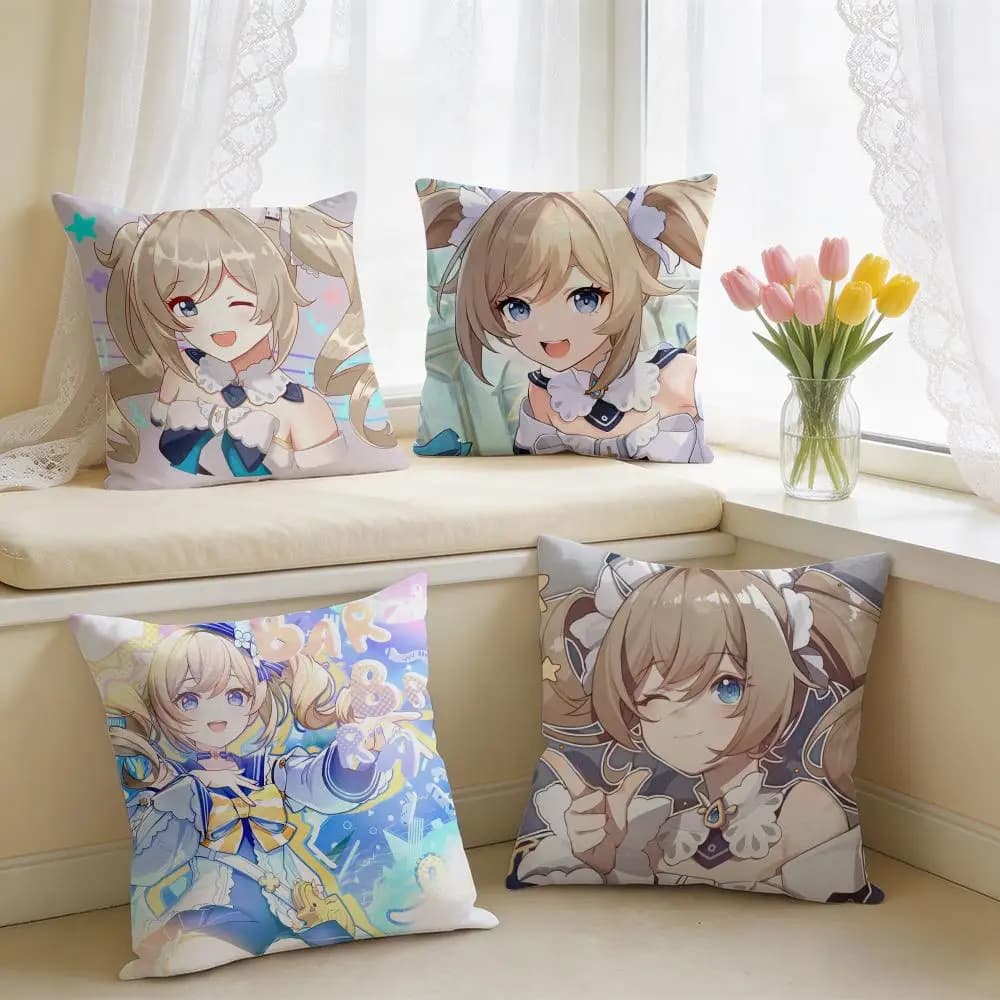 Barbara Cute Genshin Impact Cushion Cover Square Short Plush Pillow Case Living Room Sofa Home Decor Funda 40X40