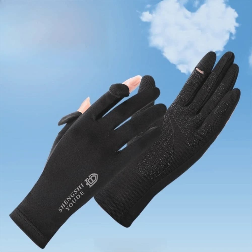 Thin Sunscreen Cycling Gloves Large Size Nylon Anti-UV Ice Silk Driving Gloves Slip Resistant Two-Finger Exposed